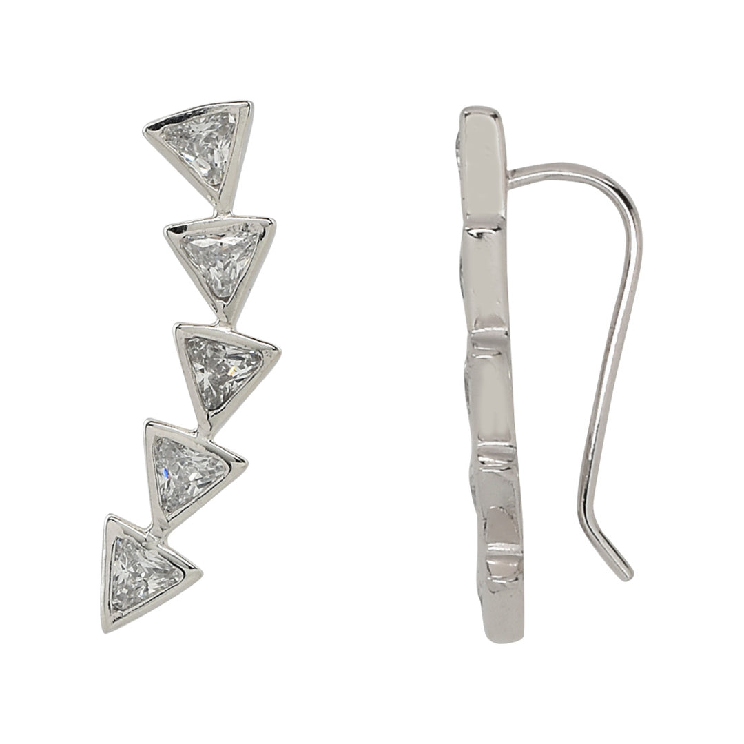 SALE - Curved CZ Multi-Triangle Ear Crawler - Earrings - Small - Small / Silver / Left - Azil Boutique