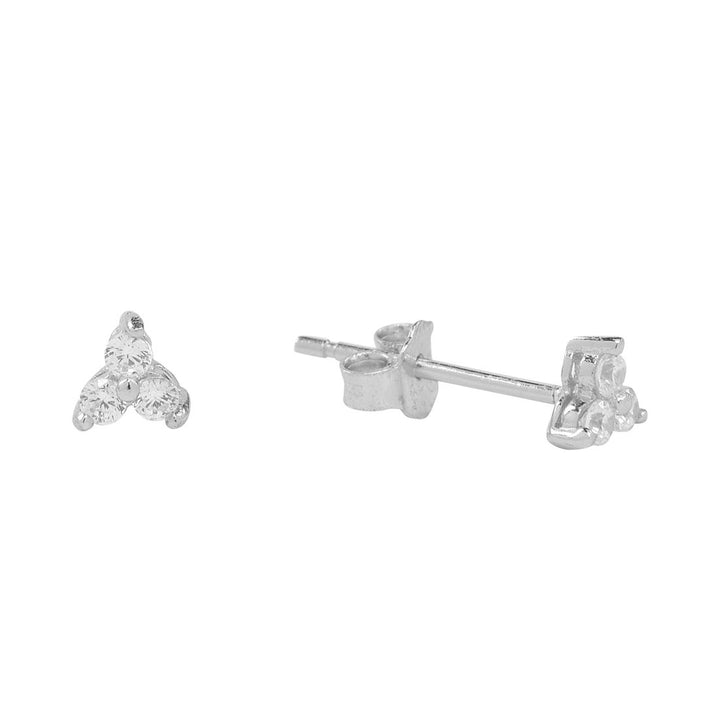 Tri-CZ Prong Studs - Earrings - Silver - Silver - Azil Boutique