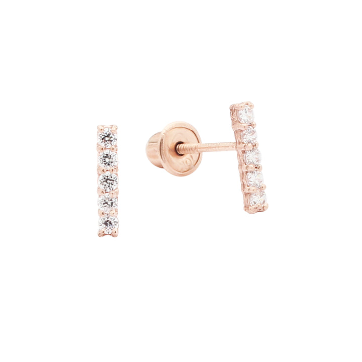 10k Solid Gold CZ Bar Studs - Earrings - Rose Gold - Rose Gold - Azil Boutique