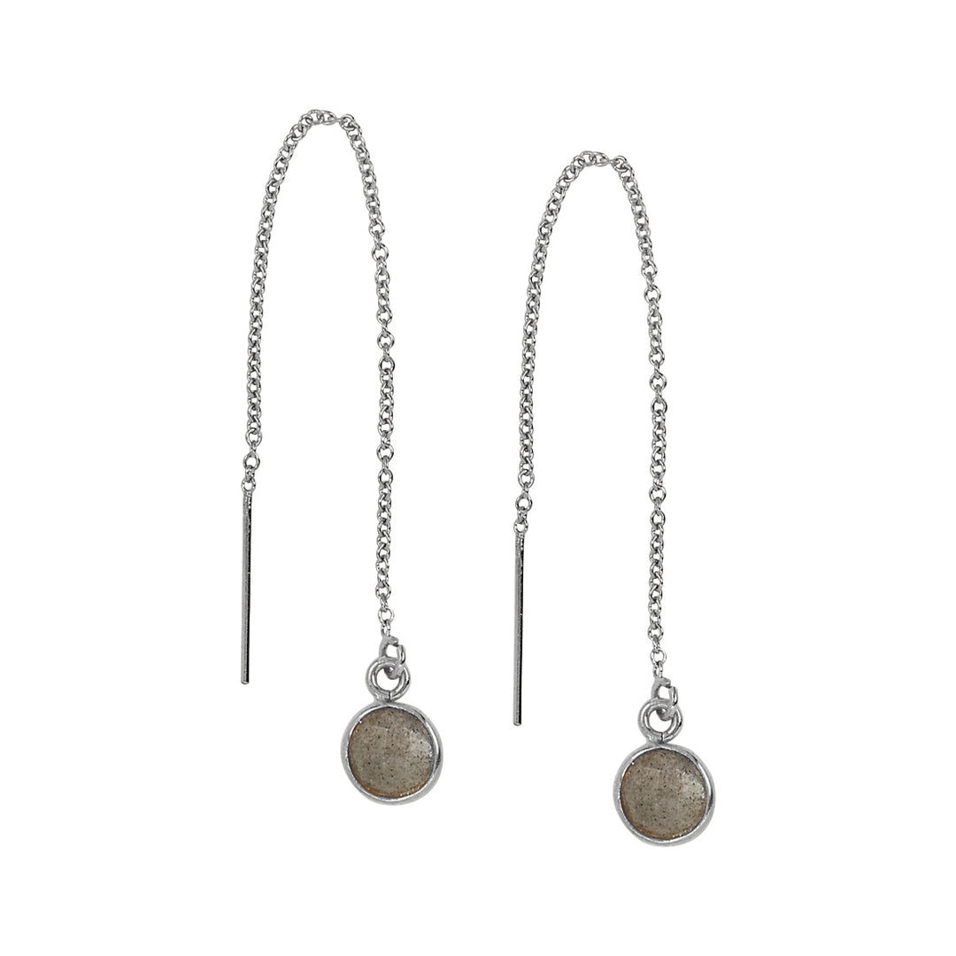Bezel Stone Ear Threaders (more stones) - Earrings - Labradorite - Labradorite / Silver - Azil Boutique