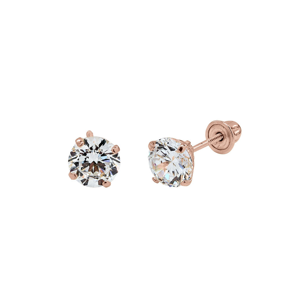 10k Solid Gold 5mm CZ Studs - Earrings - Rose Gold - Rose Gold - Azil Boutique