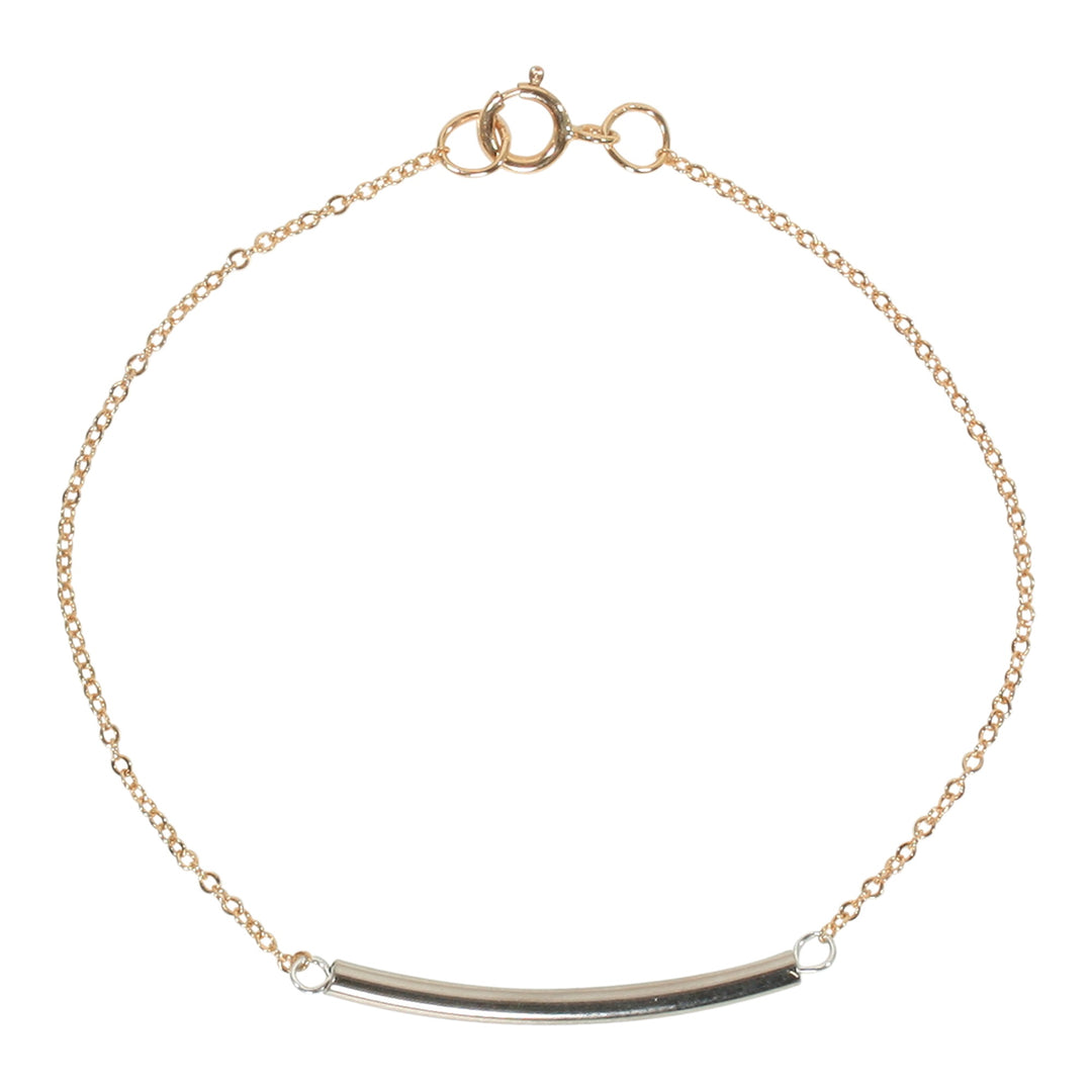 SALE - Curved Tube Bracelet - Bracelets - Silver Tube/ Gold Chain - Silver Tube/ Gold Chain - Azil Boutique