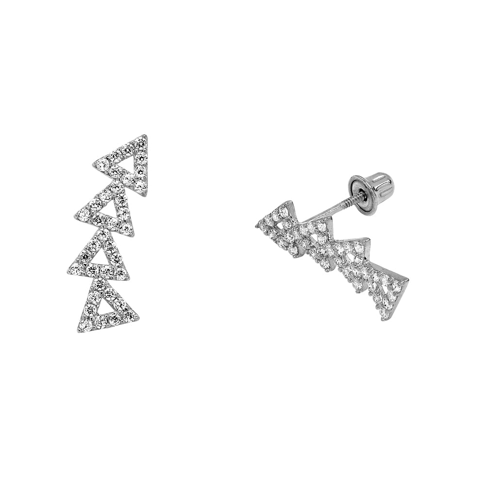 10k Solid Gold CZ Open Triangle Crawler Studs - Earrings - White Gold - White Gold - Azil Boutique