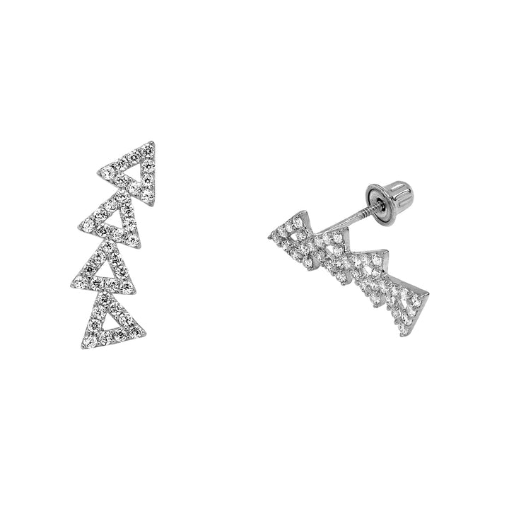 10k Solid Gold CZ Open Triangle Crawler Studs - Earrings - White Gold - White Gold - Azil Boutique