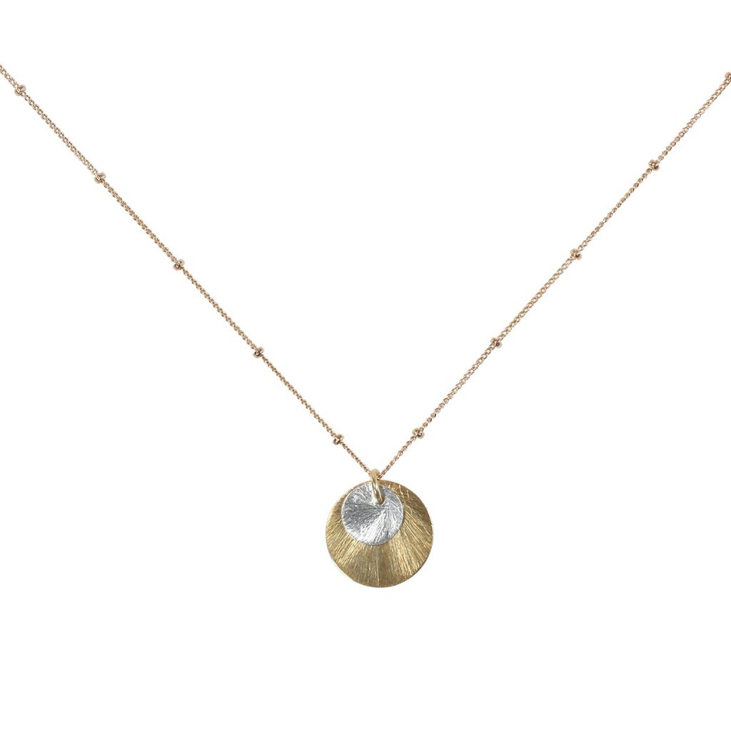 2-Tone Brushed Disc Necklace on Ball Chain - Necklaces - Small/Medium - Small/Medium / Silver and Gold Discs l Gold Chain - Azil Boutique