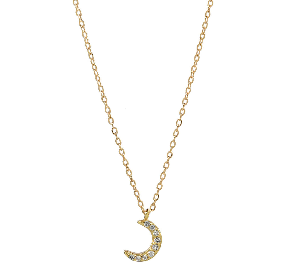 CZ Tiny Half Moon Necklace - Necklaces - Gold - Gold - Azil Boutique