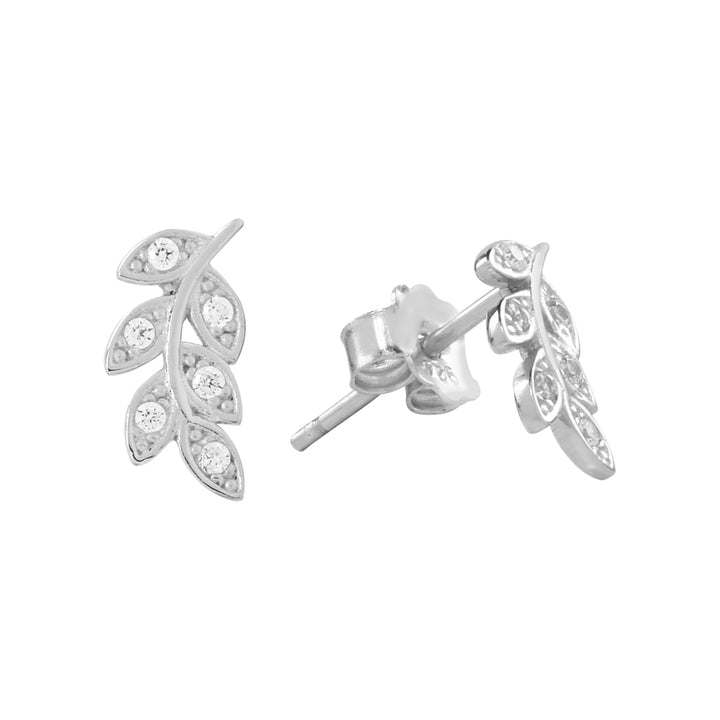 CZ Leaf Studs - Earrings - Silver - Silver - Azil Boutique