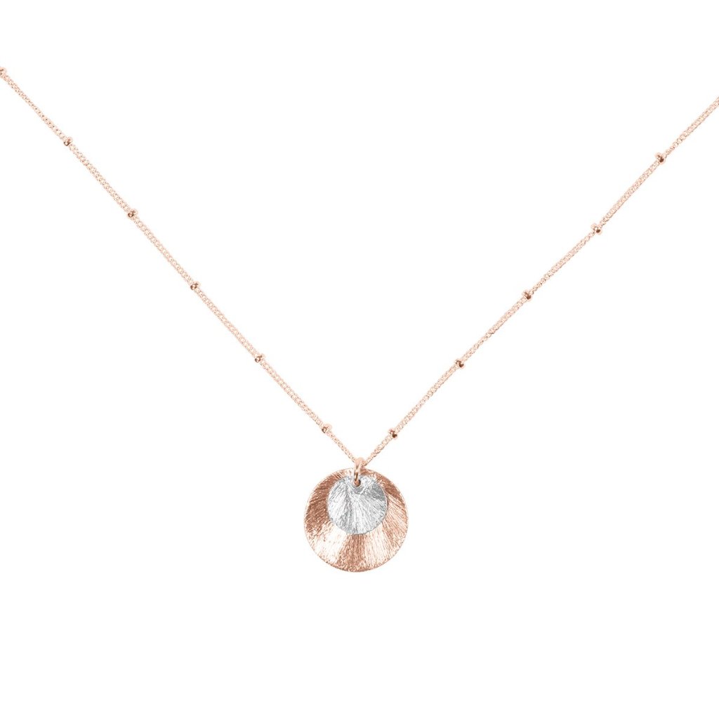 2-Tone Brushed Disc Necklace on Ball Chain - Necklaces - Small/Medium - Small/Medium / Silver and Rosegold Discs l Rosegold Chain - Azil Boutique
