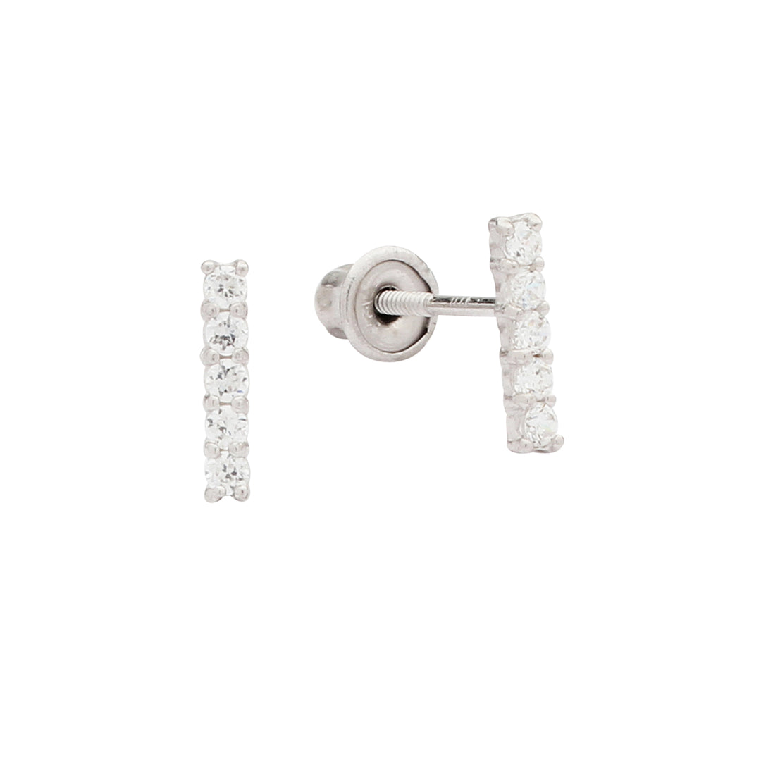 10k Solid Gold CZ Bar Studs - Earrings - White Gold - White Gold - Azil Boutique