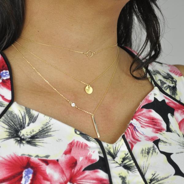 SALE - 2-Tone Tiny Diamond Cut Circle Necklace - Necklaces -  -  - Azil Boutique