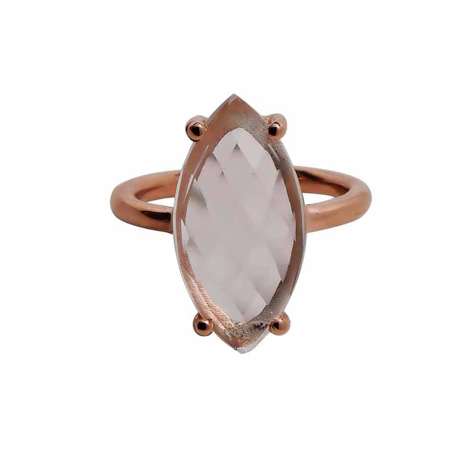SALE - Clear Quartz Marquise Rose Gold Bezel Ring - Rings -  -  - Azil Boutique