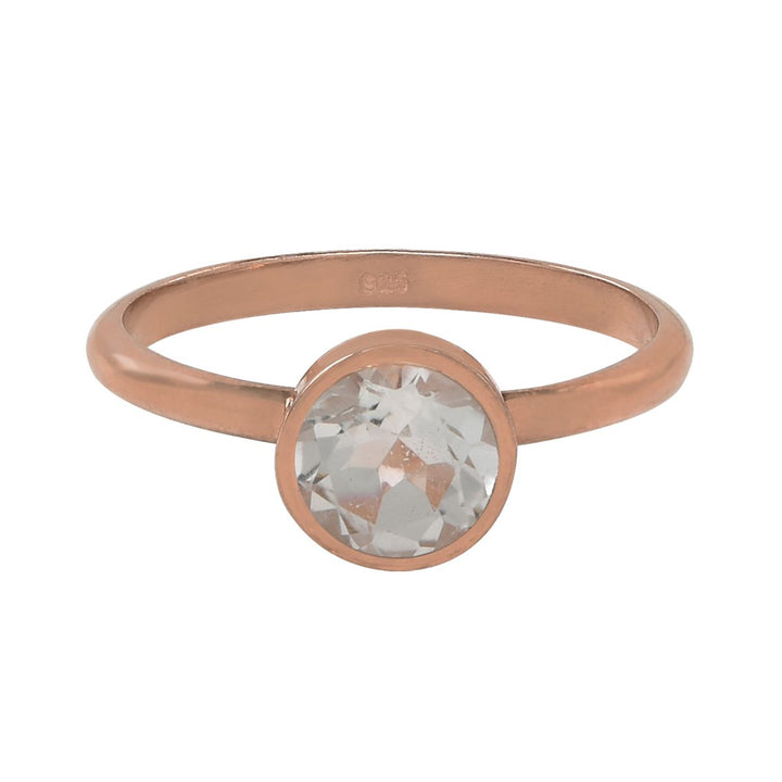 SALE - Round Clear Quartz Rose Gold Bezel Ring - Rings -  -  - Azil Boutique