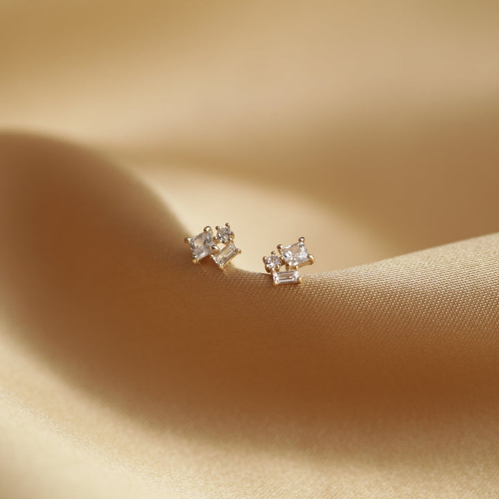 10k Solid Gold CZ Trio Cluster Studs - Earrings -  -  - Azil Boutique