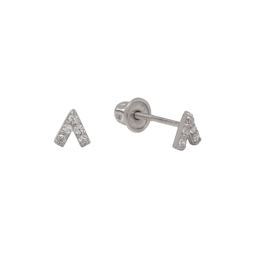 10k Solid Gold CZ Chevron Studs - Earrings - White Gold - White Gold - Azil Boutique
