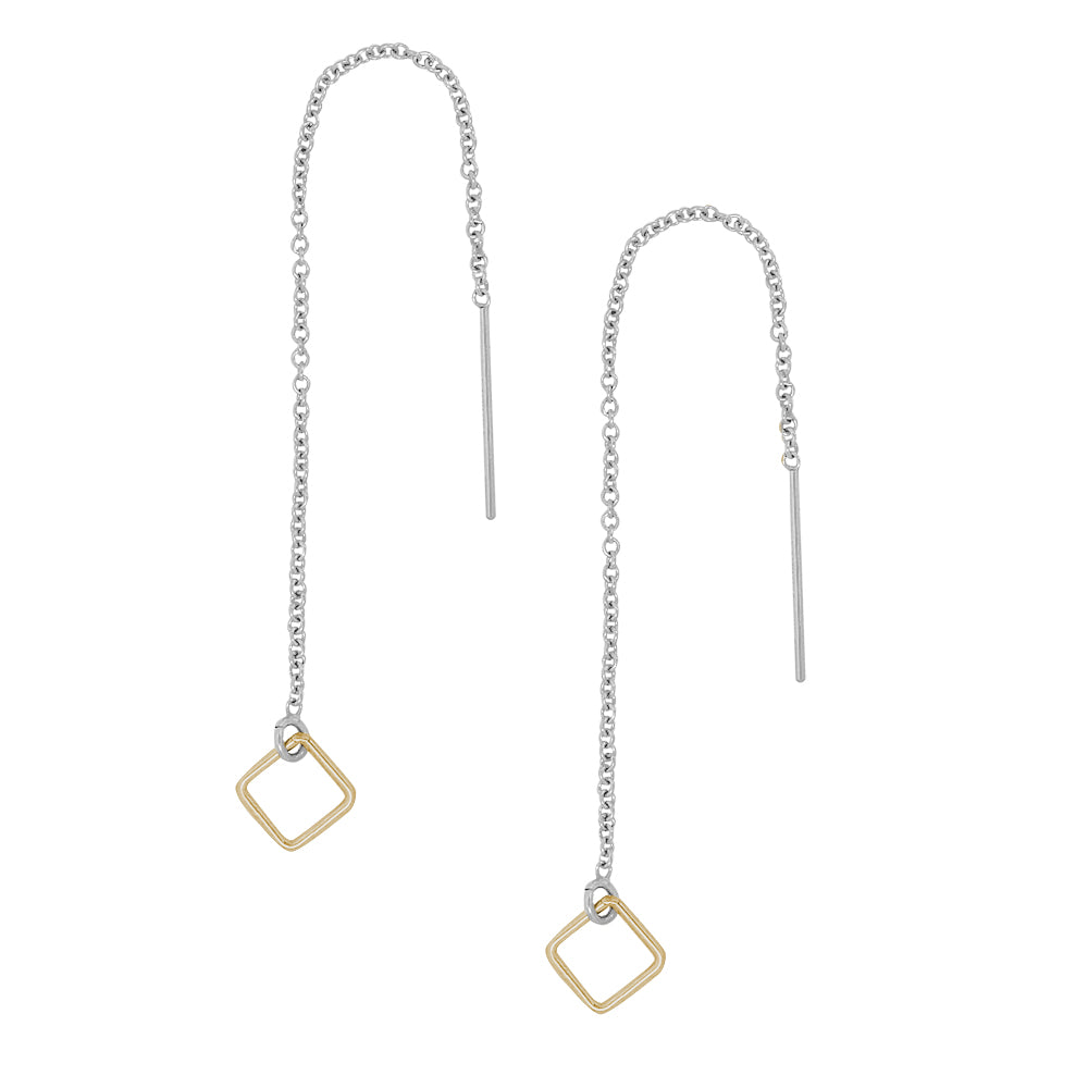 Geometric Ear Threaders (more shapes) - Earrings - Square - Square / Gold Square Silver Threader - Azil Boutique