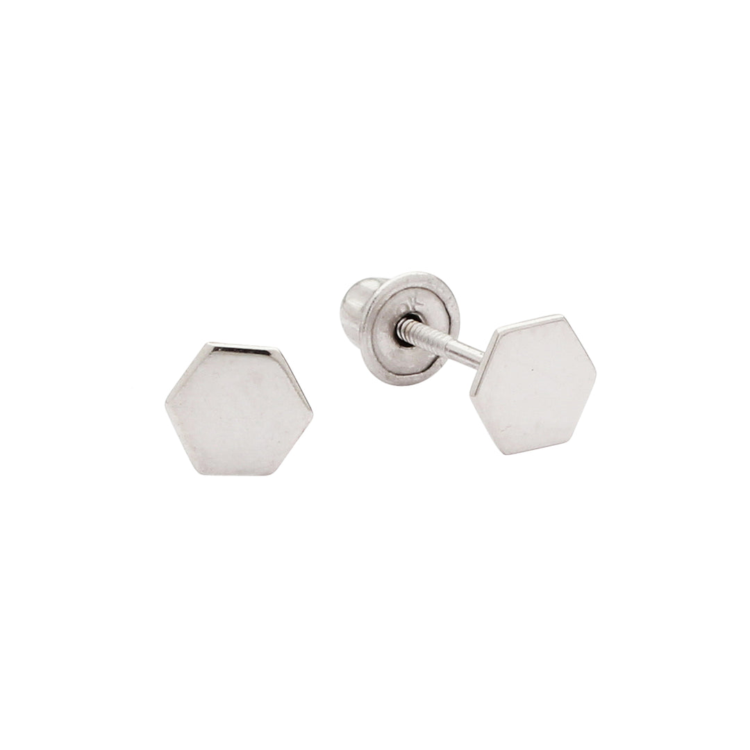 SALE - 10k Solid Gold Tiny Hexagon Studs - Earrings - White Gold - White Gold - Azil Boutique