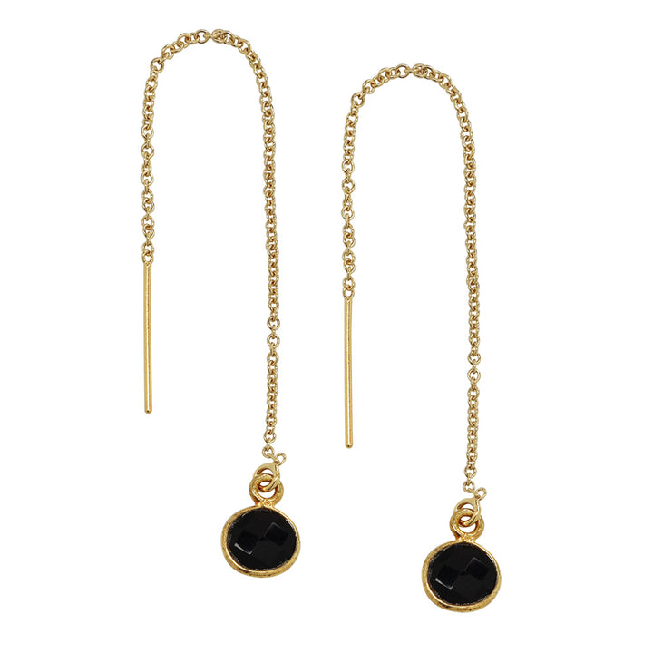 Bezel Stone Ear Threaders (more stones) - Earrings - Black Onyx - Black Onyx / Gold - Azil Boutique