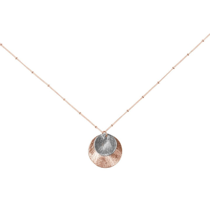 2-Tone Brushed Disc Necklace on Ball Chain - Necklaces - Medium/Large - Medium/Large / Silver and Rosegold Discs l Rosegold Chain - Azil Boutique