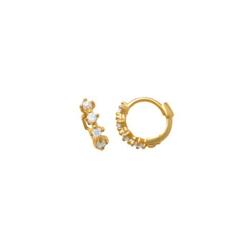 10k Solid Gold Prong CZ Huggie - Earrings - Yellow Gold - Yellow Gold / 7mm - Sold Individually - Azil Boutique
