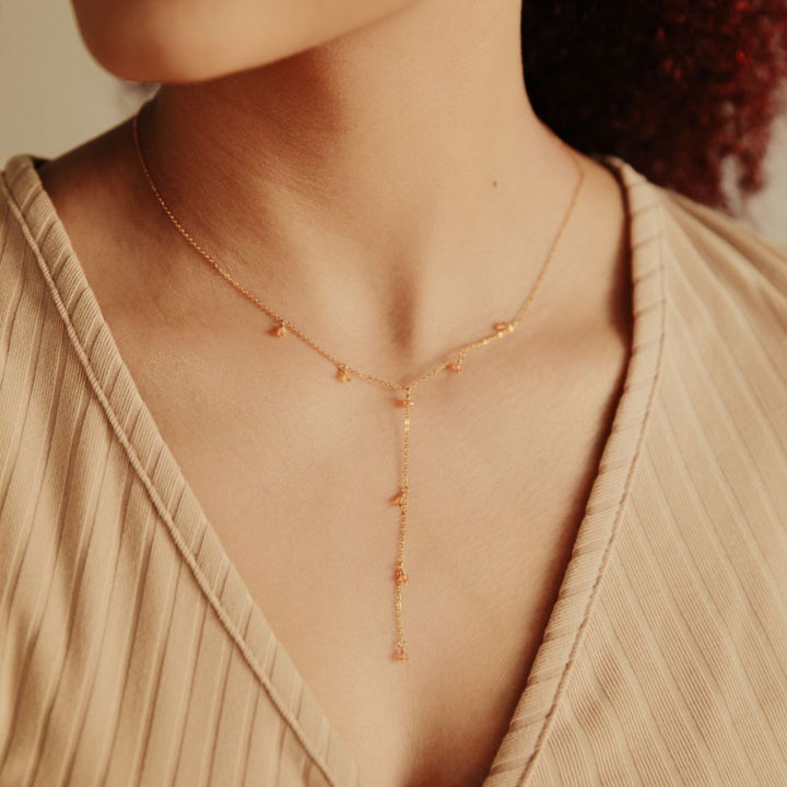 Tiny Carnelian Stone Y-Drop Necklace - Necklaces -  -  - Azil Boutique
