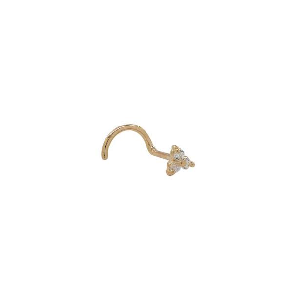10k Solid Gold Triple CZ Nose Stud - Nose - Yellow Gold - Yellow Gold - Azil Boutique
