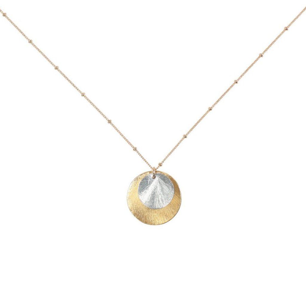 2-Tone Brushed Disc Necklace on Ball Chain - Necklaces - Medium/Large - Medium/Large / Silver and Gold Discs l Gold Chain - Azil Boutique