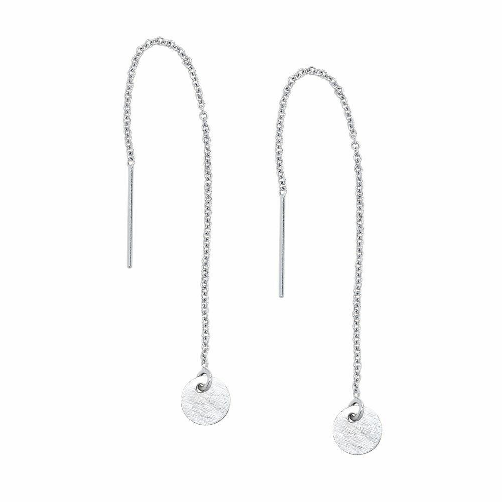Geometric Ear Threaders (more shapes) - Earrings - Brushed Disc - Brushed Disc / Silver - Azil Boutique