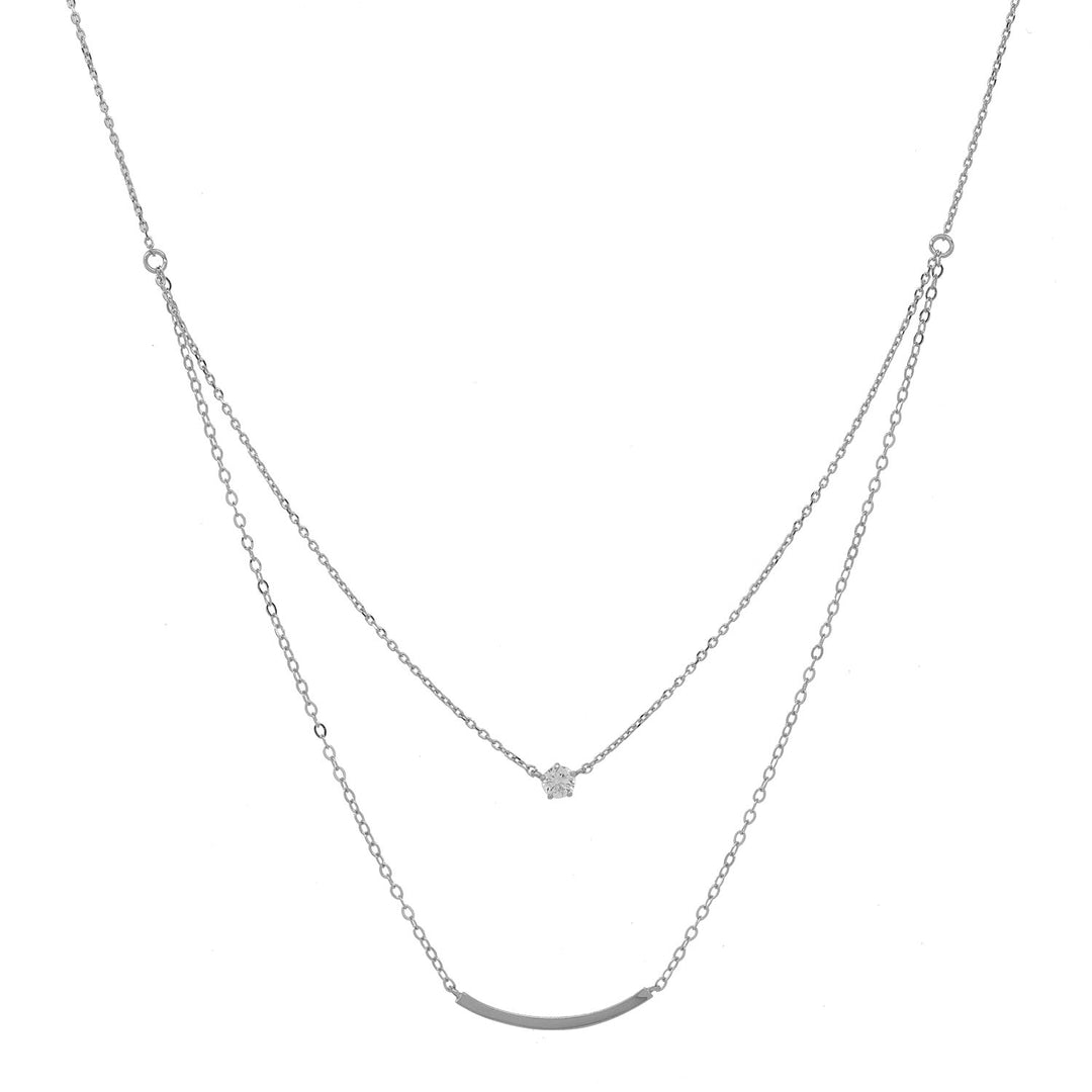 Solid Gold CZ / Curved Tube Double Strand Necklace - Necklaces - White Gold - White Gold - Azil Boutique