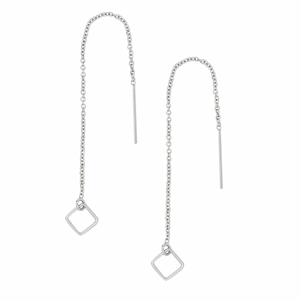 Geometric Ear Threaders (more shapes) - Earrings - Square - Square / Silver - Azil Boutique