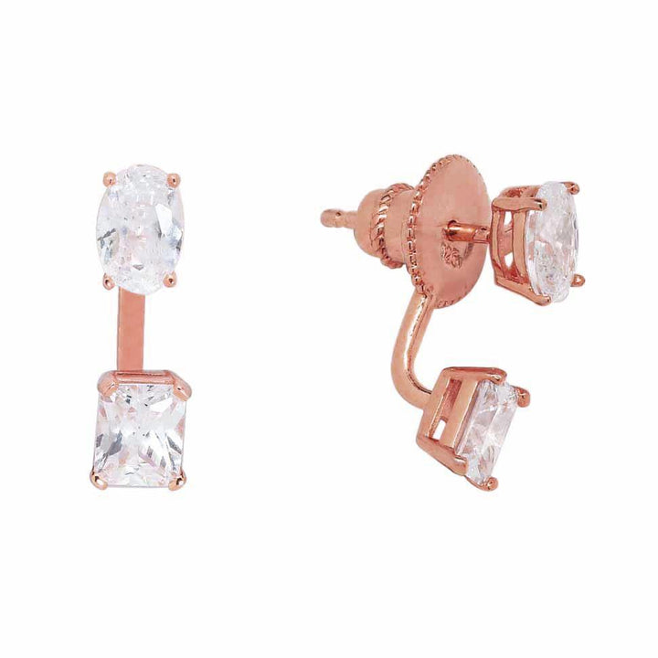 Oval / Square CZ Ear Jacket - Earrings - Rose Gold - Rose Gold - Azil Boutique