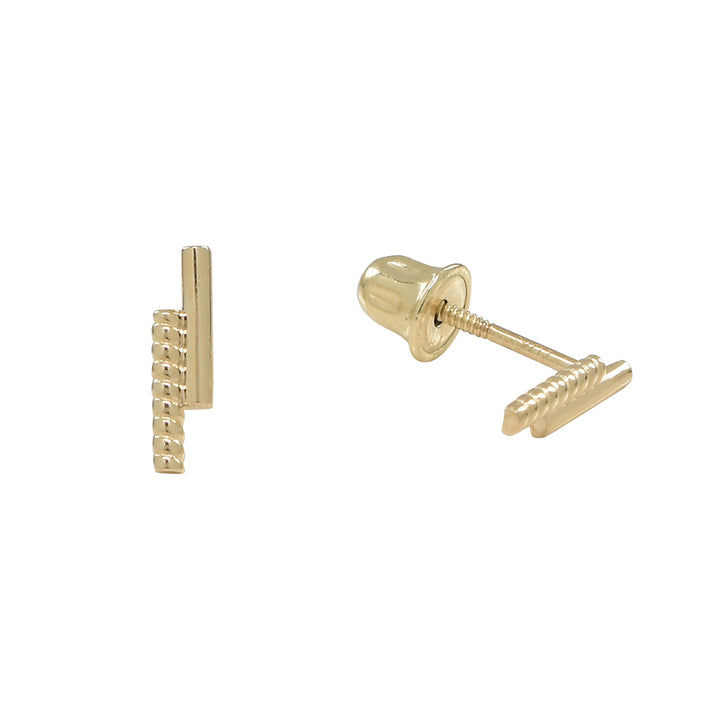 10k Solid Gold Double Bar Studs - Earrings - Yellow Gold - Yellow Gold - Azil Boutique