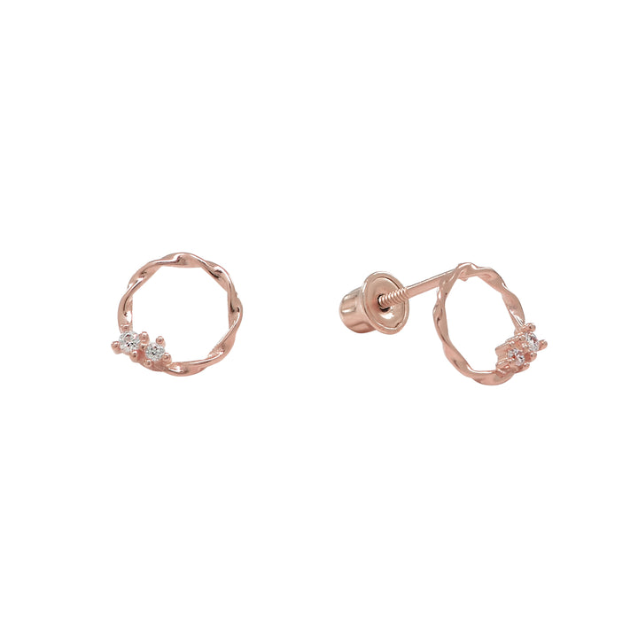 SALE - 10k Solid Gold CZ Twisted Circle Studs - Earrings - Rose Gold - Rose Gold - Azil Boutique