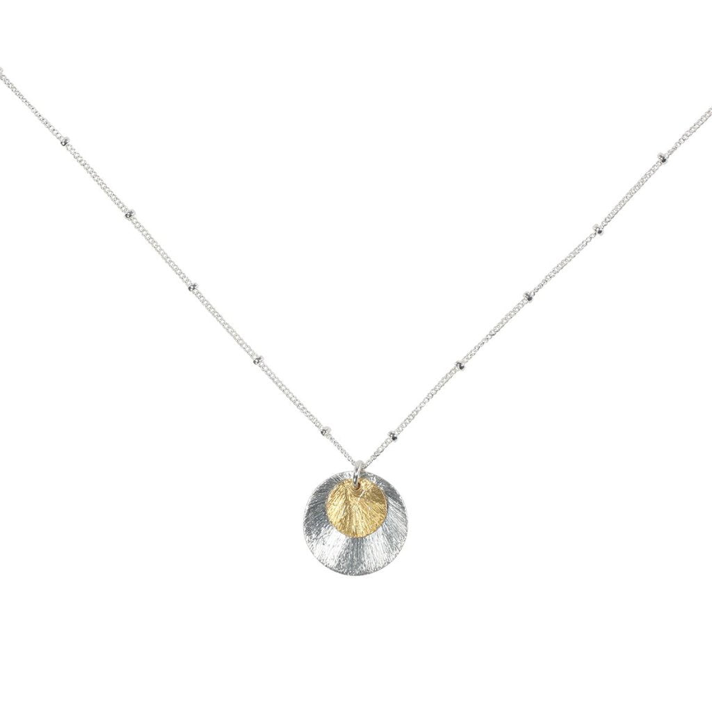 2-Tone Brushed Disc Necklace on Ball Chain - Necklaces - Small/Medium - Small/Medium / Gold and Silver Discs l Silver Chain - Azil Boutique
