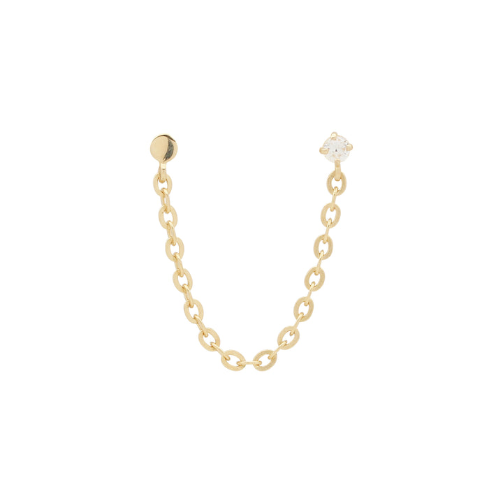 10k Solid Gold CZ Single Chain Stud - Earrings - Yellow Gold - Yellow Gold - Azil Boutique