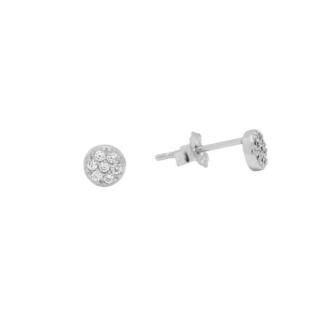 Tiny CZ Circle Pave Studs - Earrings - Silver - Silver / No Bezel - Azil Boutique