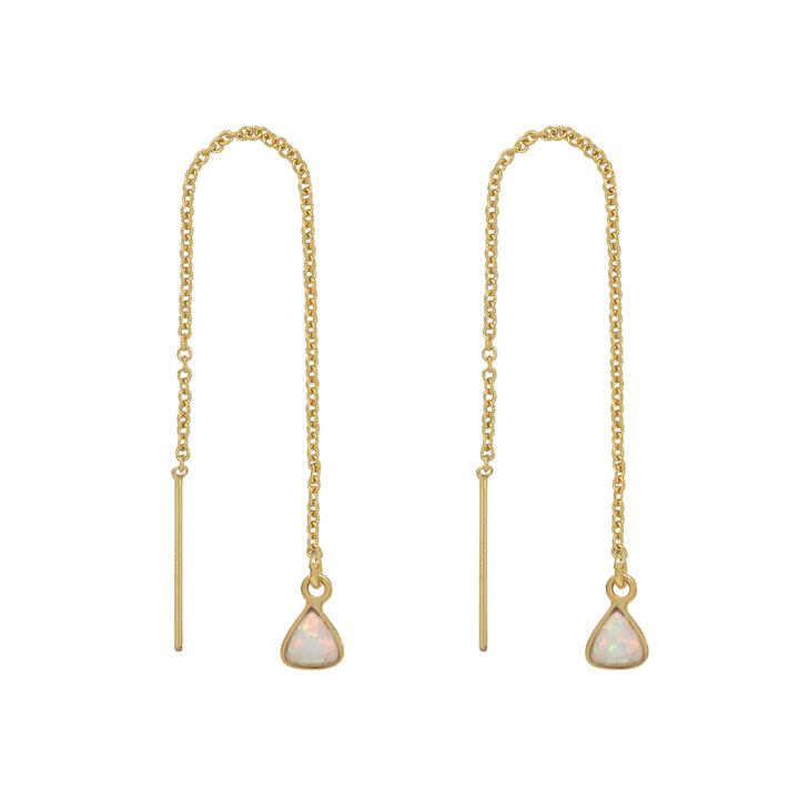 Bezel Stone Ear Threaders (more stones) - Earrings - Opal- Triangle - Opal- Triangle / Gold - Azil Boutique