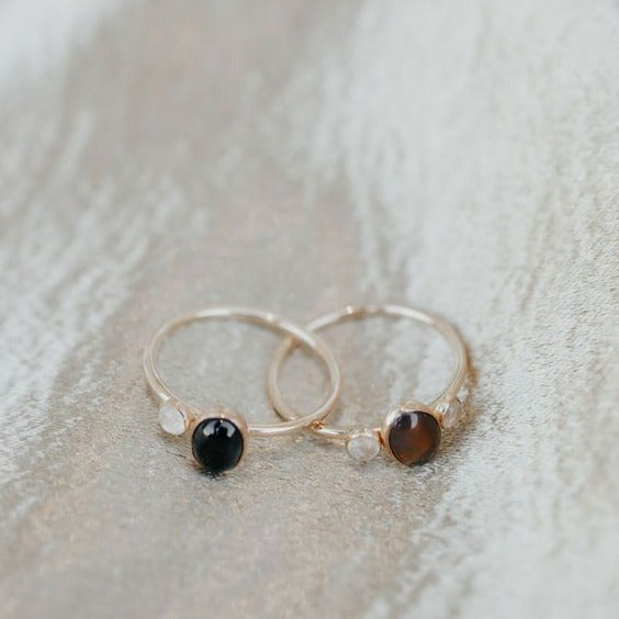 Duo Black Onyx & Moonstone Ring - Rings -  -  - Azil Boutique