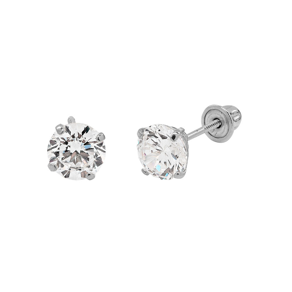 10k Solid Gold 5mm CZ Studs - Earrings - White Gold - White Gold - Azil Boutique