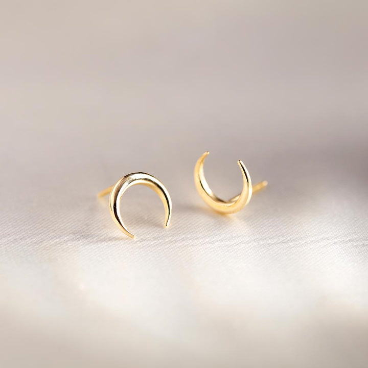10k Solid Gold Crescent Horn Studs - Earrings -  -  - Azil Boutique