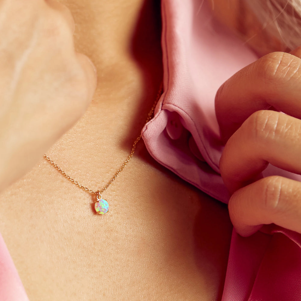 10k Round Prong Opal Necklace - Necklaces -  -  - Azil Boutique