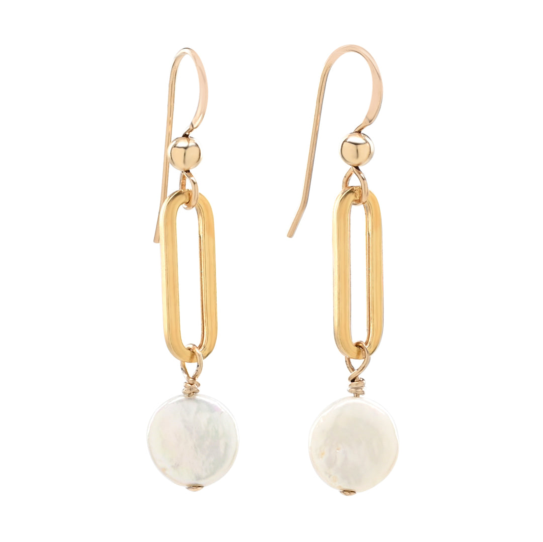 Oval Link Pearl Disc Drop Earrings - Earrings -  -  - Azil Boutique