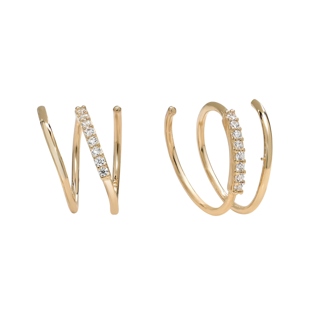 10k Solid Gold CZ Twisted Bar Earring - Earrings -  -  - Azil Boutique