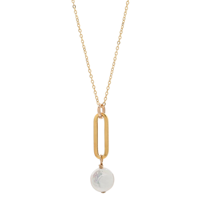 Oval Link & Pearl Disc Necklace - Necklaces -  -  - Azil Boutique