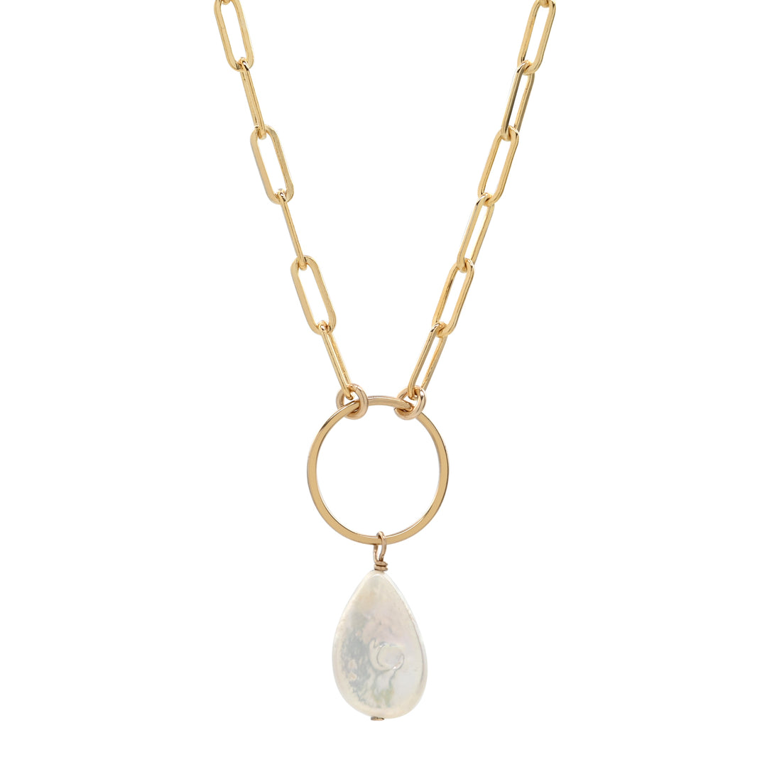 Pearl Teardrop Oval Link Necklace - Necklaces -  -  - Azil Boutique