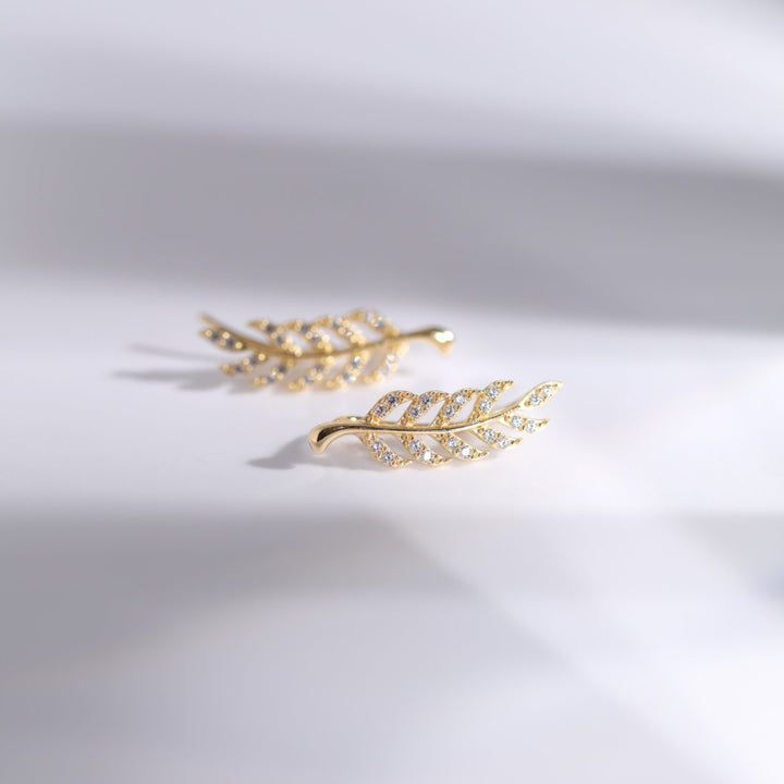 10K Solid Gold CZ Leaf Crawlers - Earrings -  -  - Azil Boutique