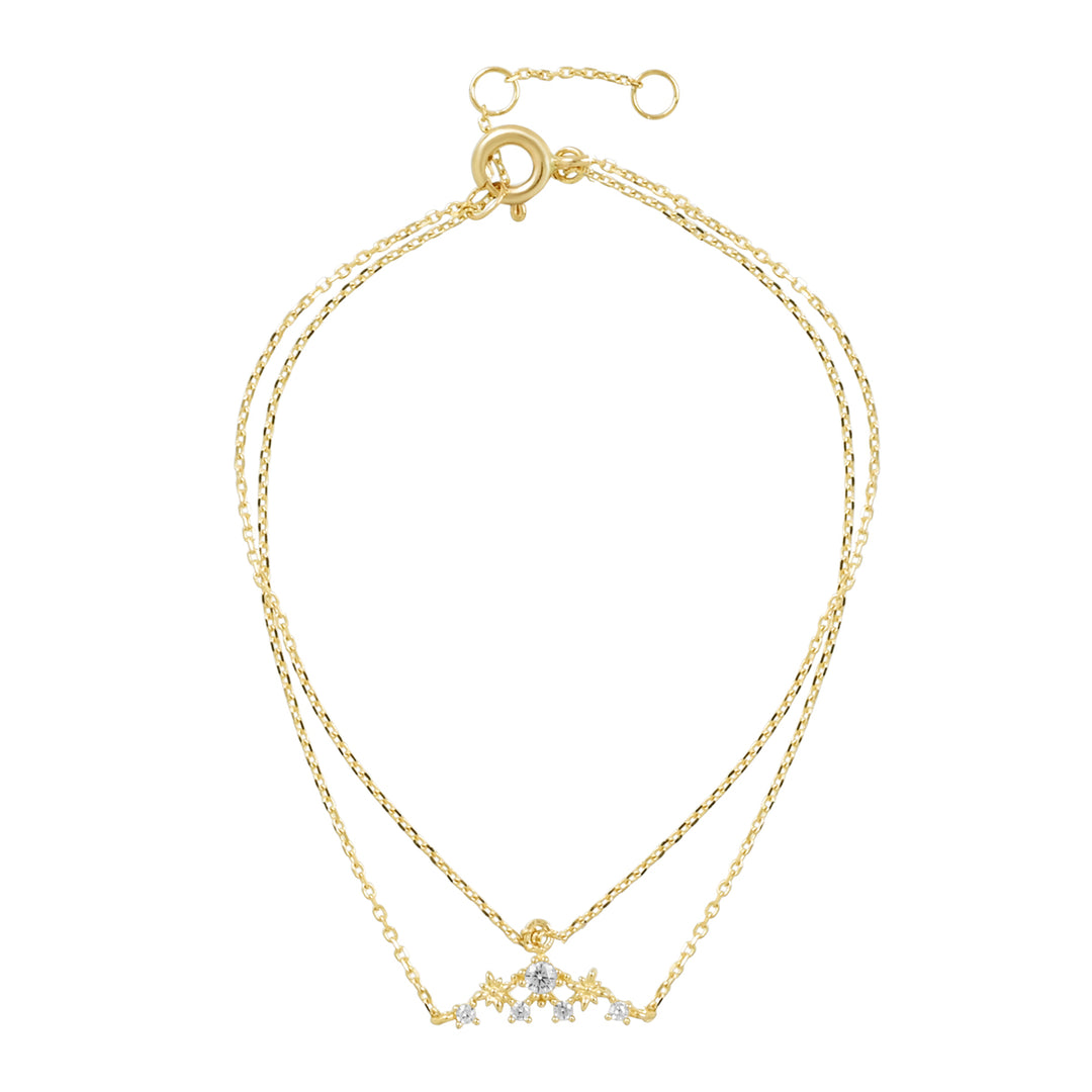 10k Solid Gold Double Chain CZ Cluster Bracelet - Bracelets -  -  - Azil Boutique