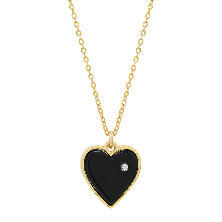 Heart & Tiny CZ Necklace - Necklaces - Black Onyx - Black Onyx - Azil Boutique
