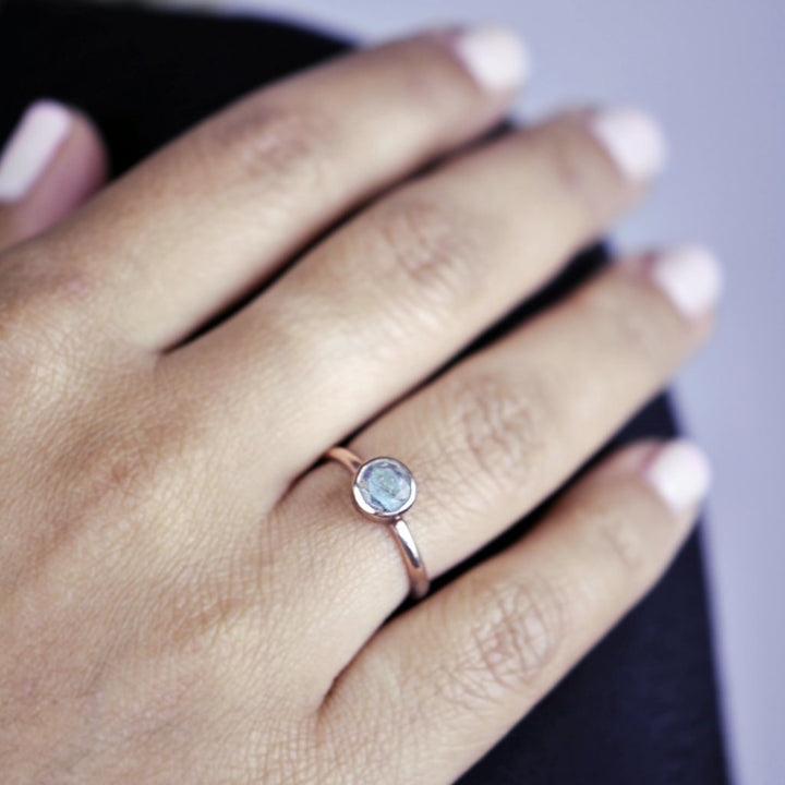 SALE - Round Moonstone Rose Gold Bezel Ring - Rings -  -  - Azil Boutique