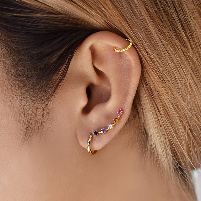 SALE - CZ Multi-Colored Prong Ear Crawlers - Earrings - - - Azil Boutique