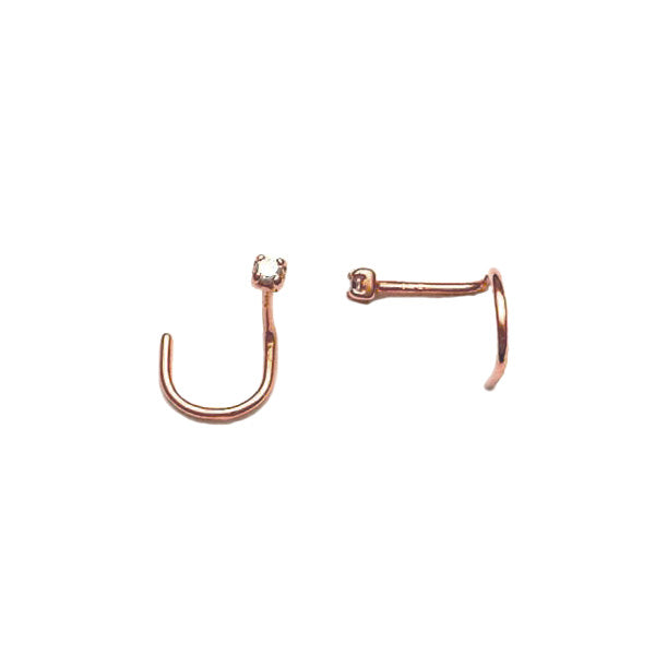 10k Solid Gold 1mm Square CZ Prong Nose Stud - Earrings - Rose Gold - Rose Gold - Azil Boutique